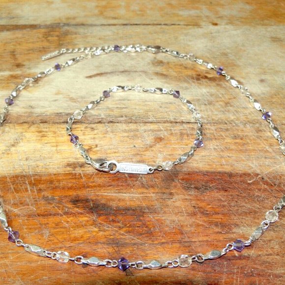 Vintage Napier Purple and Clear Rhinestone Necklace and Bracelet Set Silver Tone - Picture 4 of 8